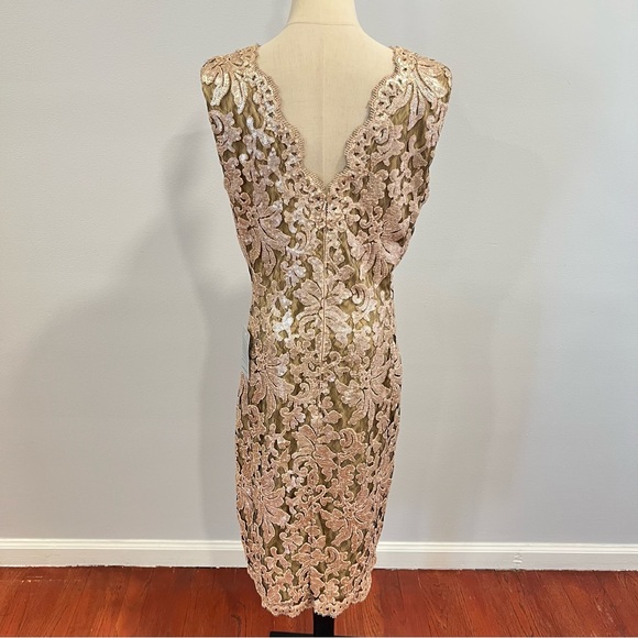 Tadashi Shoji Gold Embellished Sequin V Neck Cocktail MIDI Dress - Reemoly - Picture 11 of 14